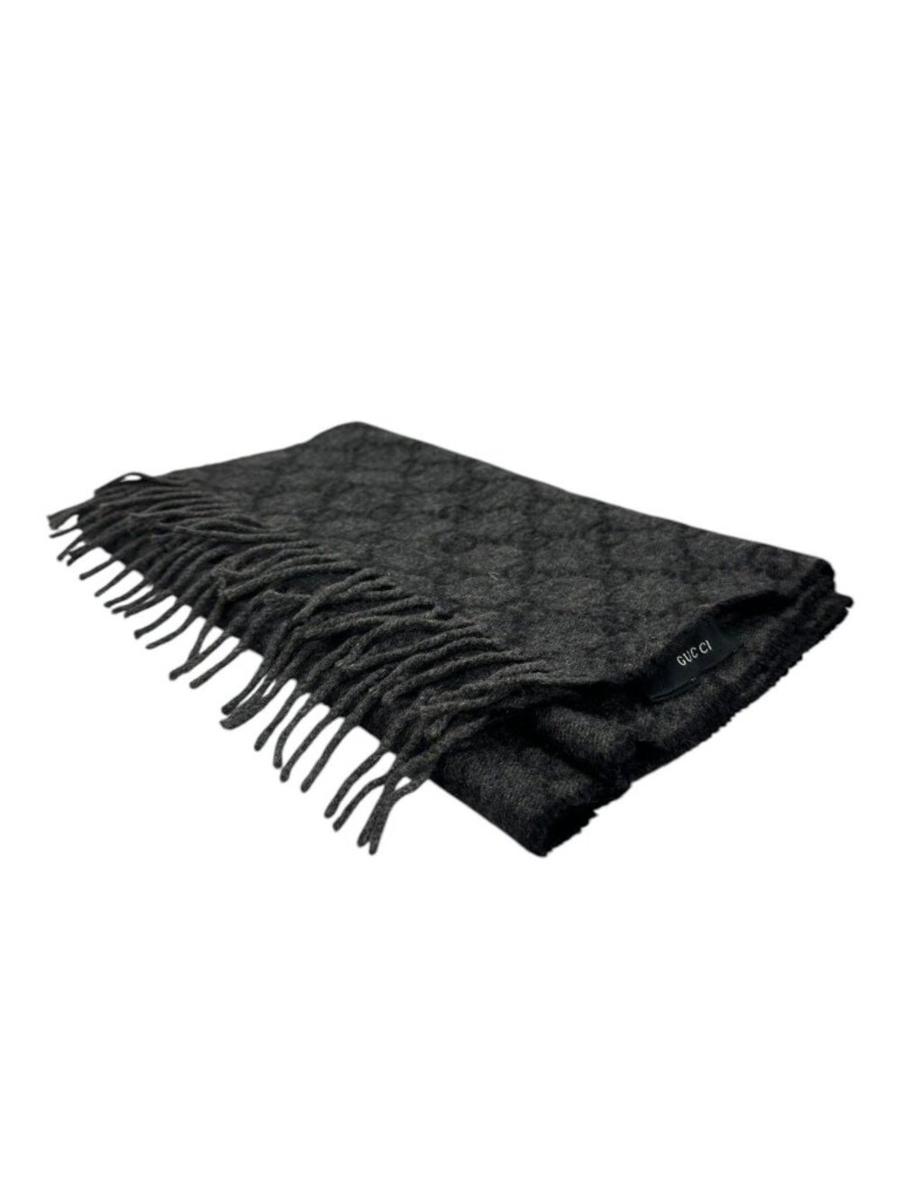 Gucci GG Gray Black Fringe Scarf